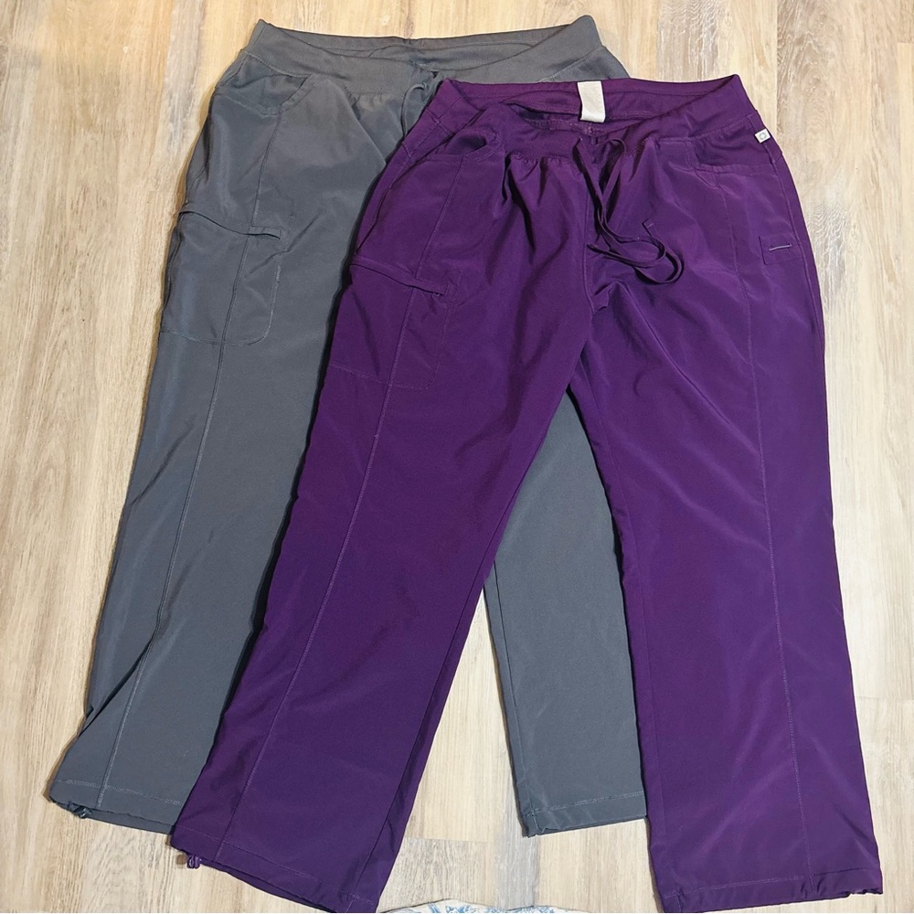 Set of Two 2X Scrub pants one Purple & one Grey